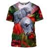 Colorful Animal Parrot T-Shirt Men's Clothing Crew Neck 3D Print Fun Birds Hip-Hop Harajuku Style Printed Top