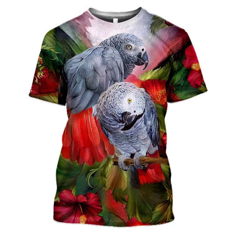 Colorful Animal Parrot T-Shirt Men's Clothing Crew Neck 3D Print Fun Birds Hip-Hop Harajuku Style Printed Top