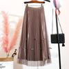 Double-Sided Mesh Beaded Pleated A-Line Bowknot Skirt - Slimming Summer 2025 Style