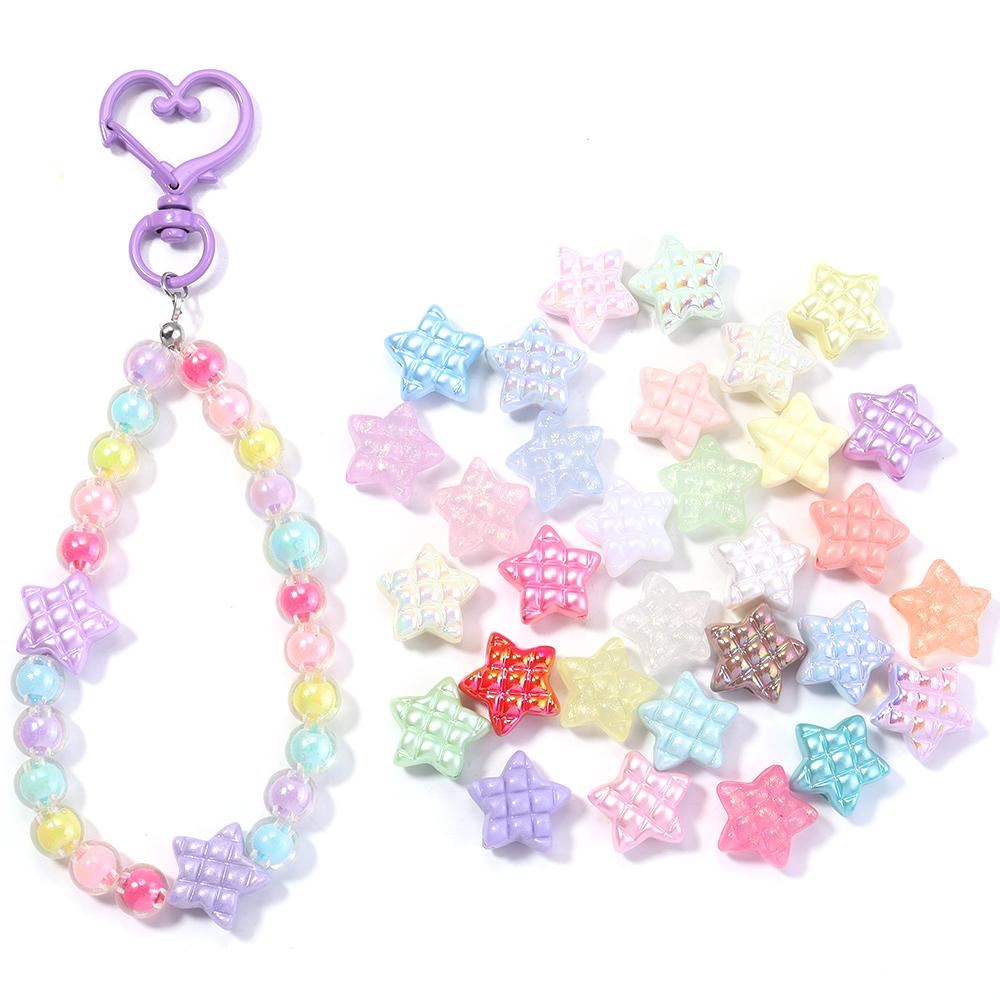 20pcs 15.5mm Acrylic Star Beads Waffle Rhombus Pentagram Loose Beads For Jewelry Making DIY Bracelets Necklace Phone Key Chain