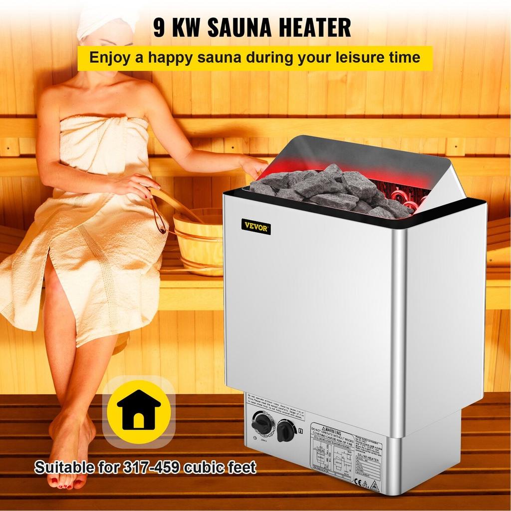 9KW Saunasteinofen 380V-415V Nass&Trocken Elektrischer Saunaofen mit integrierter Steuereinheit Edelstahl Saunasteinofen