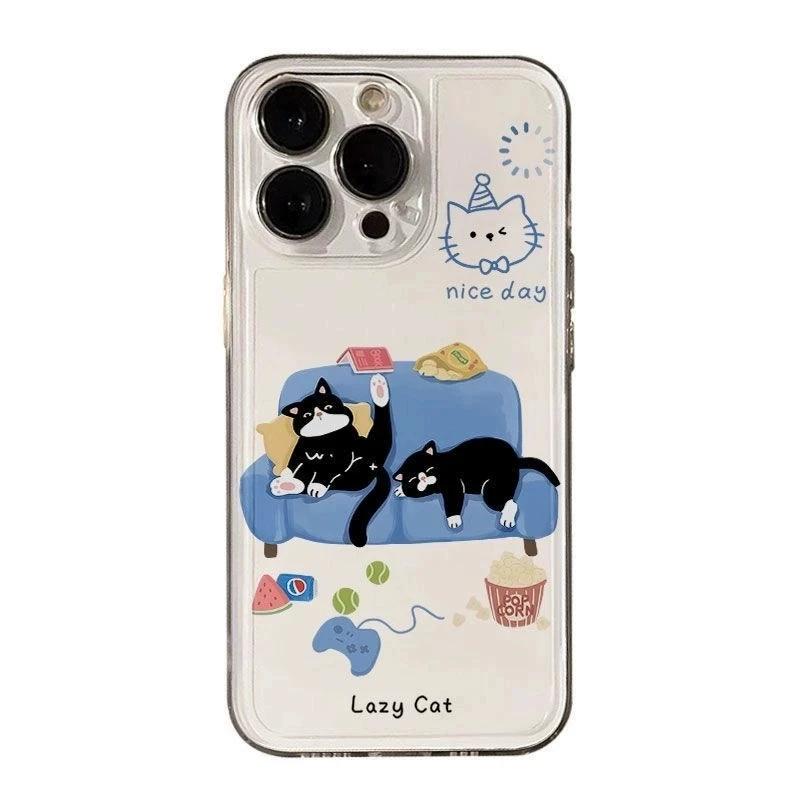 

Lazy Cat Clear Phone Case, Cute Black Cat Sofa Pattern Shockproof Cover for iPhone iPhone 13 PRO MAX разноцветный