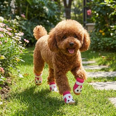 4Pcs Non-slip Dog Breathable Net Shoes Hollow Out Rubber Sole Mesh Dog Shoes Wear-resistant Adjustable Strap Dog Sneakers