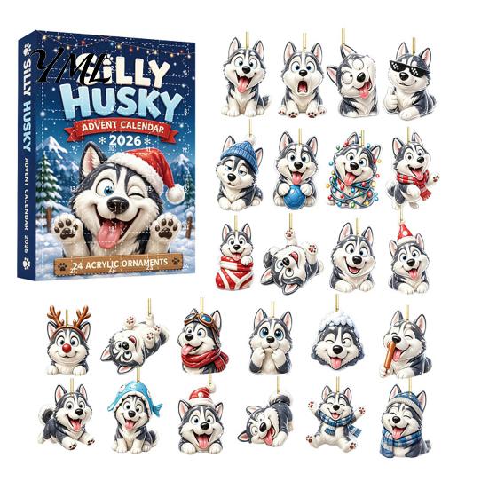Cute Cat Rabbit Ornaments 24 Days Christmas Advent Calendar 2026, 2D Acrylic Reading Cats/Dogs/Forest Animals Surprise Unboxing Gift Ornament