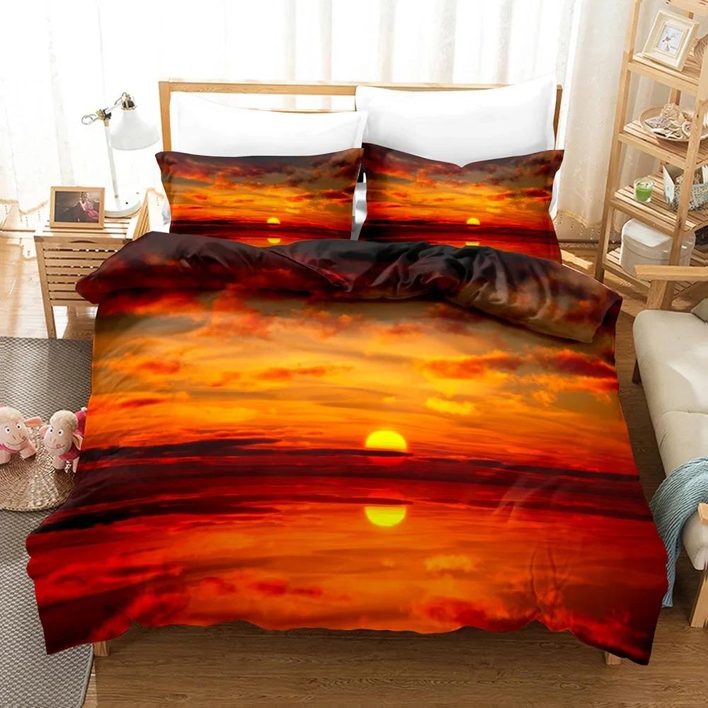 Goldon Sunset Bedding Collection Tropical Beach Holiday Duvet Cover Collection Girl Bed Cover Collection Sunrise Quilt Cover Pillowcase Single Double