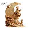 Fox Themed Sculptures Fairy Tale Little Boy and Wooden Figurine, Rustic Desktop Statue, Artistic Carved Wood Crafts Sculpture Ornament for Table Shelf