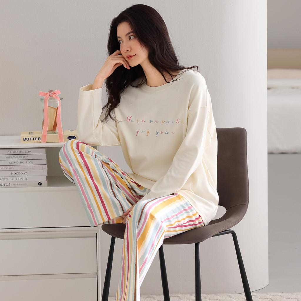 Pajamas Women's Spring, Autumn and Winter Pure Cotton Long-sleeved 1011 New Cute Student Large Size Can Be Worn Outside Loungewear Suit