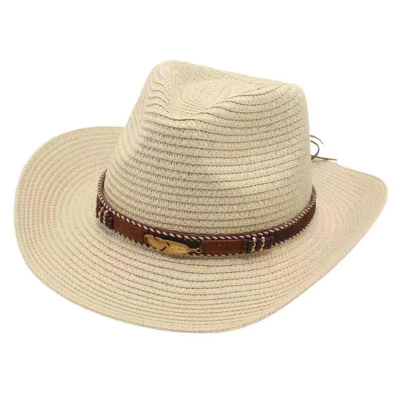 Cowboy Straw Hat Women's Summer Travel Visor Year New Ethnic Style Jazz Hat Big Brim Beach Hat
