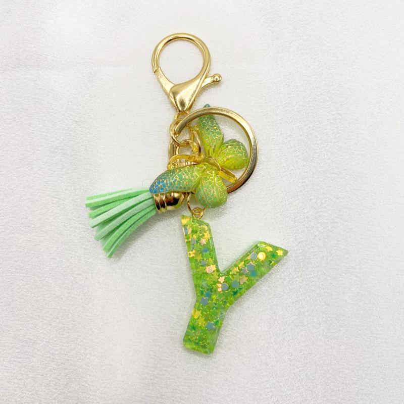26-Letter Alphabet Resin Keychain with Star Sequins & Tassel Charm
