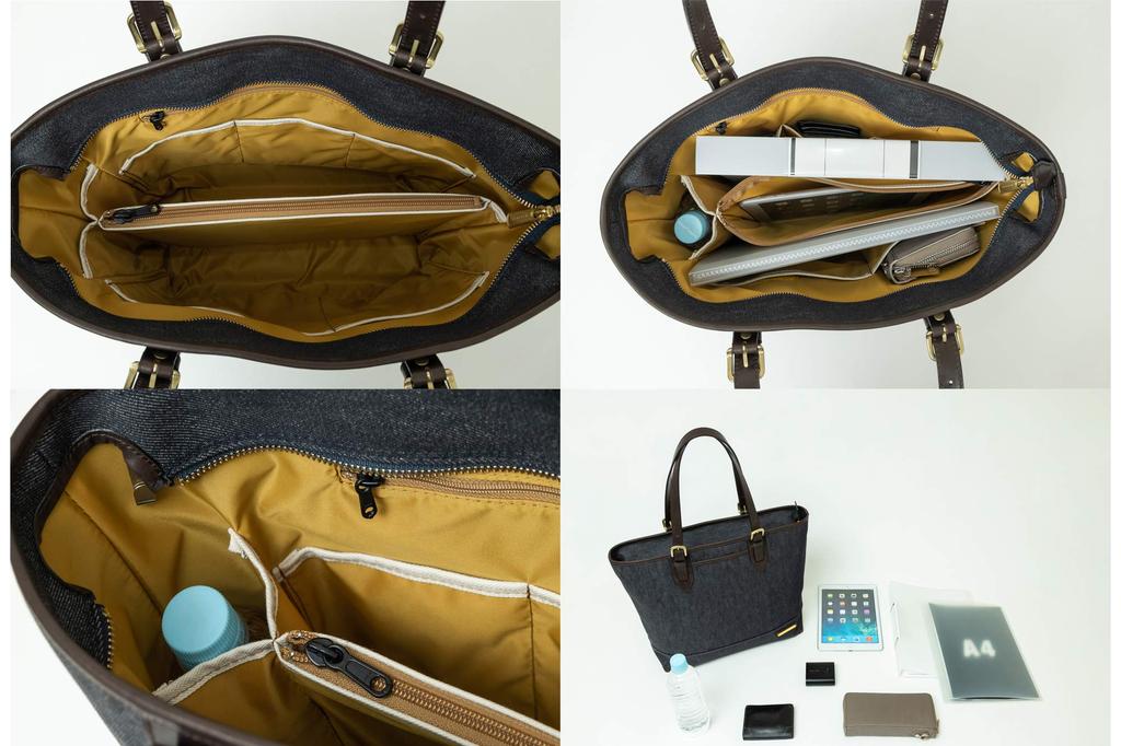 Infis Denim Tote Bag (Navy, Camel)