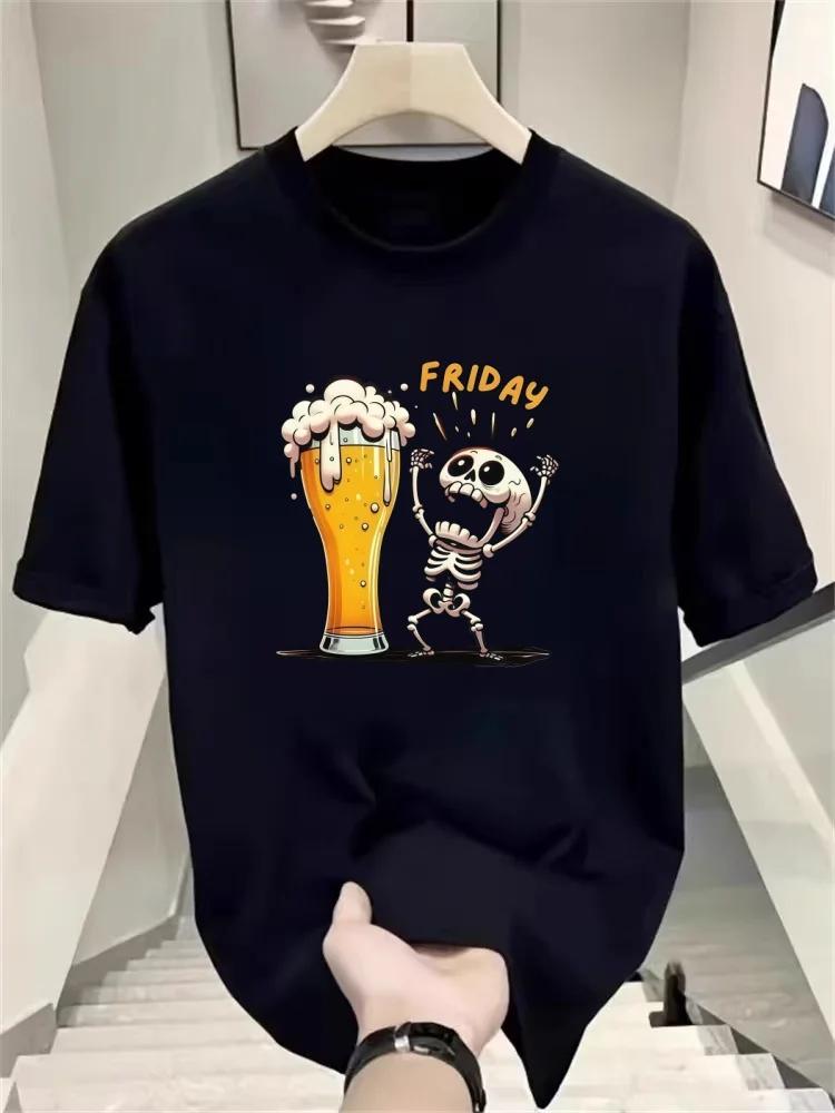 Friday Carnival! Beer on T-shirts and Skeleton in Agitation Breathable graphic t shirts men t shirt S