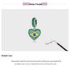 S925 Silver Brazilian Flag Heart Pendant with Green Enamel Drip