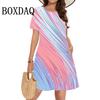 Sommer Damen Kleidung Lockeres Kurzarmkleid Klassisch Mode Farbverlauf 3D-Druck Lässig O-Ausschnitt Kleider Straße