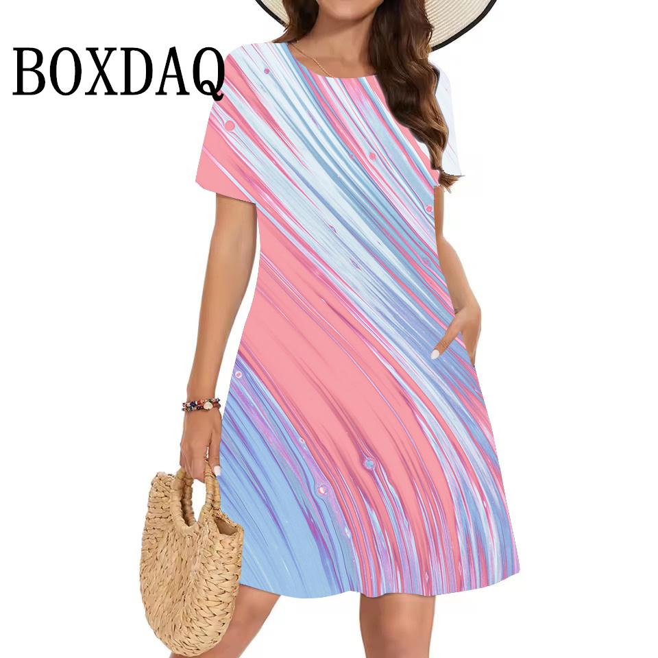 Summer Women Clothing Loose Short-Sleeved Dress Classy Fashion Gradient 3D Printing Casual O-Neck Dresses Street