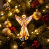 Religious Angel Keepsake Gifts Stained Glass Style Ornament 2D Acrylic Christmas Tree Hanging Vintage Holiday Decor Decoration with Gold String,