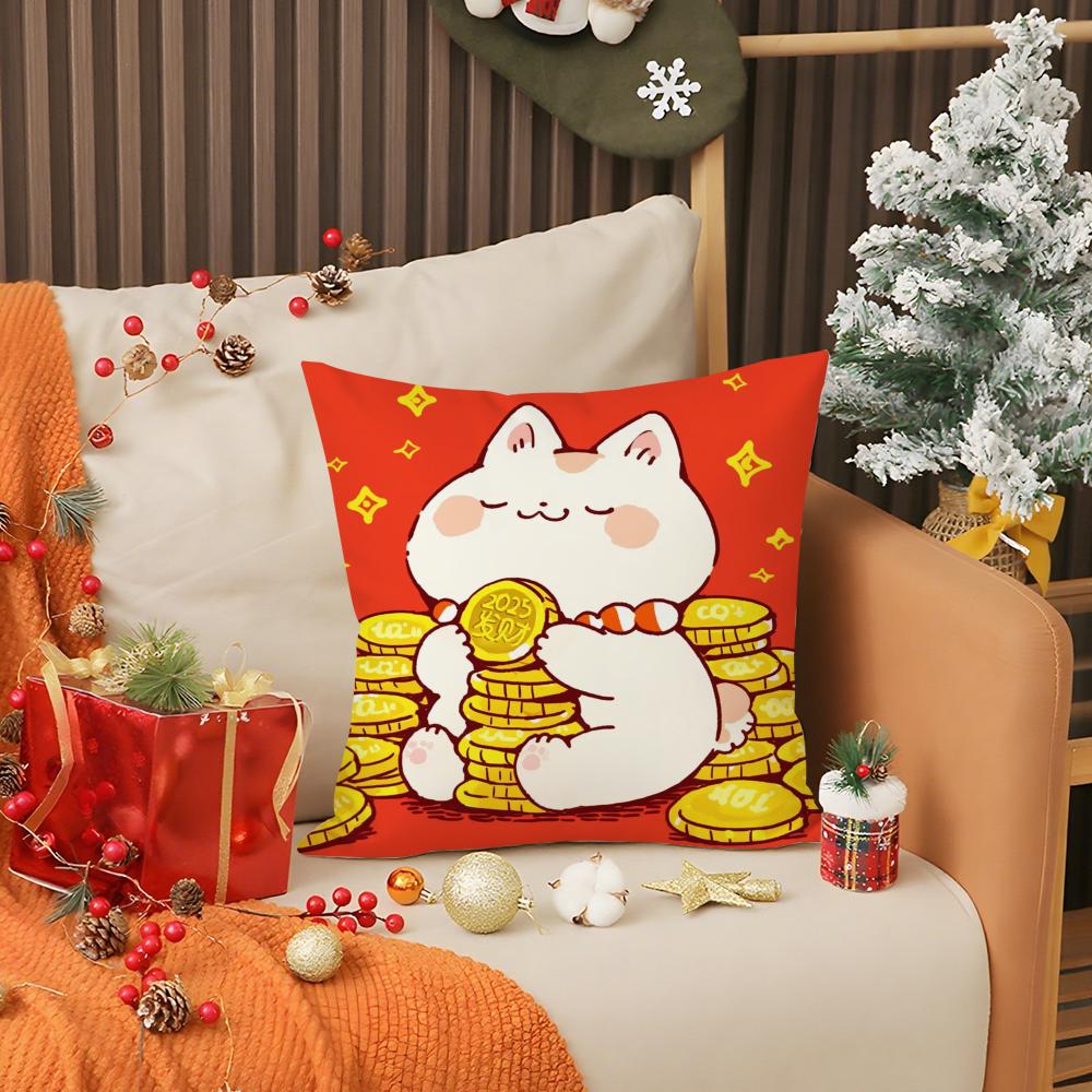 Rich Luck Money Cat Pillow Case Living Room Sofa Decorative Cushion Cover Simple Household Light Luxury Printed Pillow