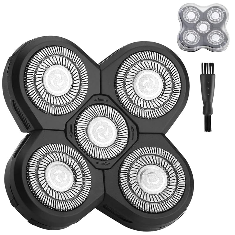 Universal 6 Blade Replacement Heads for Mainstream Shaver Brands, Bald Shaver Replacement Heads with Blade Cover (Black) 5 Silver