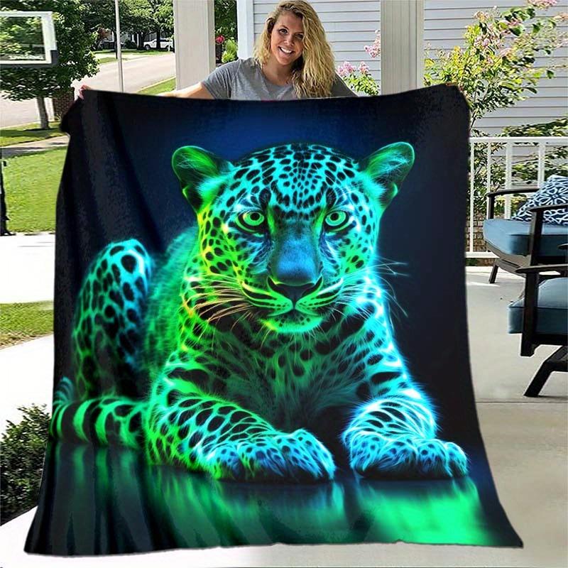 Fluorescent Leopard Throw Blanket, Neon Animal Print Blanket for Sofa Bed Travel Camping Decor 75X95CM