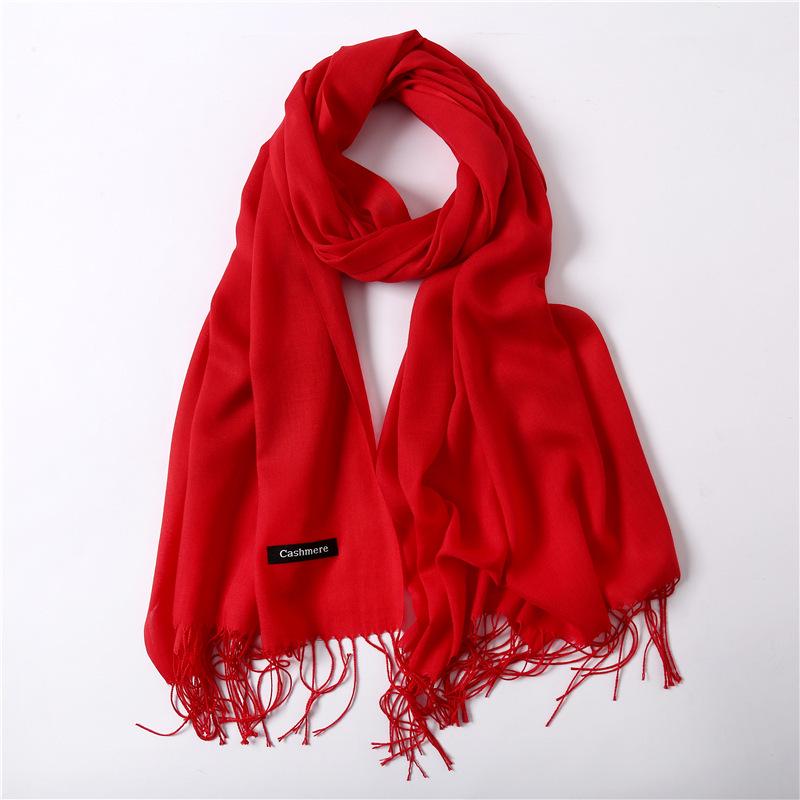 Women's High-End Red Imitation Cashmere Knit Shawl - Versatile & Fashionable