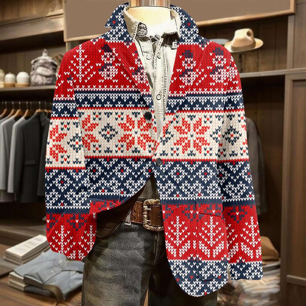 Men's Ugly Christmas Corduroy Warm Pocket Suit Jacket Cardigan Men's Casual Suit