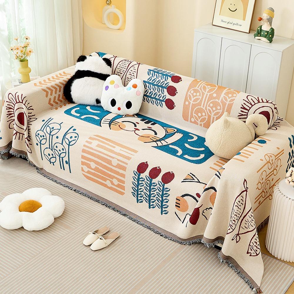 

Stretchable Sofa Slipcover Full Coverage Waterproof Couch Protector Nordic Style All Season Camping Blanket 90x90