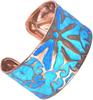 Bracelet Manchette Artisanale en Cuivre avec Finition Patine Vert-de-Gris Turquoise et Motif Floral - Large Bracelet Ouvert Réglable Style Vintage pour Femmes