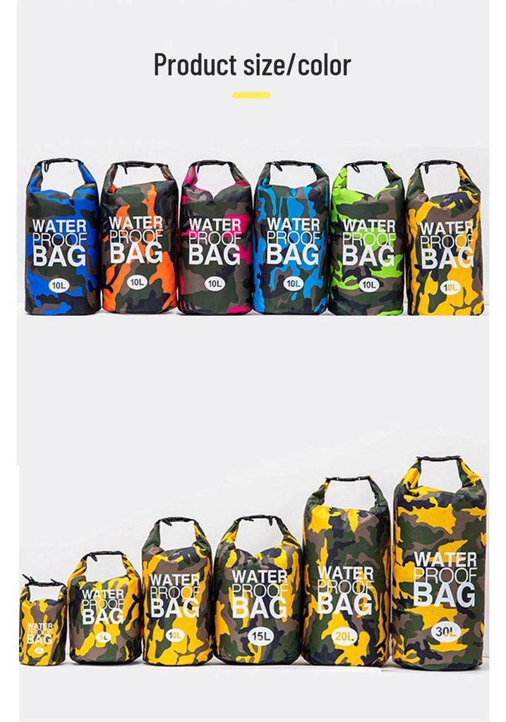 Versatile Waterproof Outdoor Camouflage PVC Bucket Bag for Hiking, Rafting, Swimming – Large Capacity, Portable.