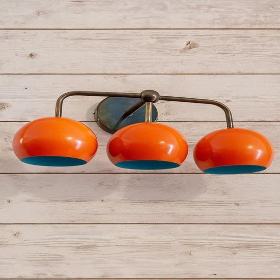Mid Century Modern Wall Sconce Orange  Turquoise Globe, Brass Arm