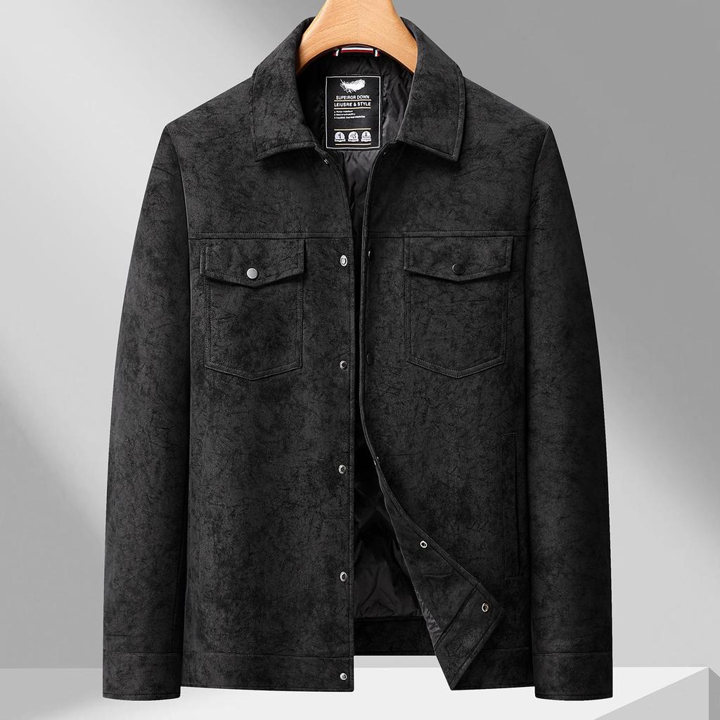 2025 Men's Plus Size Camouflage Leather Down Jacket with Lapel - Trendy Warm Winter Outerwear