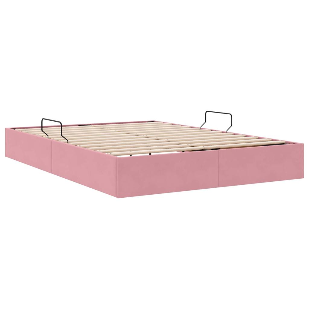 Ottoman Bed Frame with Storage Pink 140 X 200 Cm Velvet