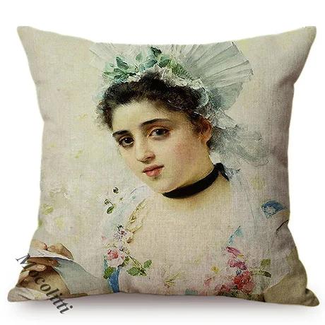 Elegant Lady Beautiful Nordic Classical Woman Oil Painting Home Decorative Throw Pillow Case Art Room Gallery Sofa Cushion Cover