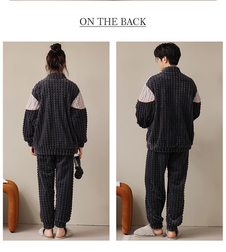 Couple's Cozy Pajama Set: Women's Autumn Winter Coral Fleece & Men's Thickened Plus Velvet Flannel Homewear
