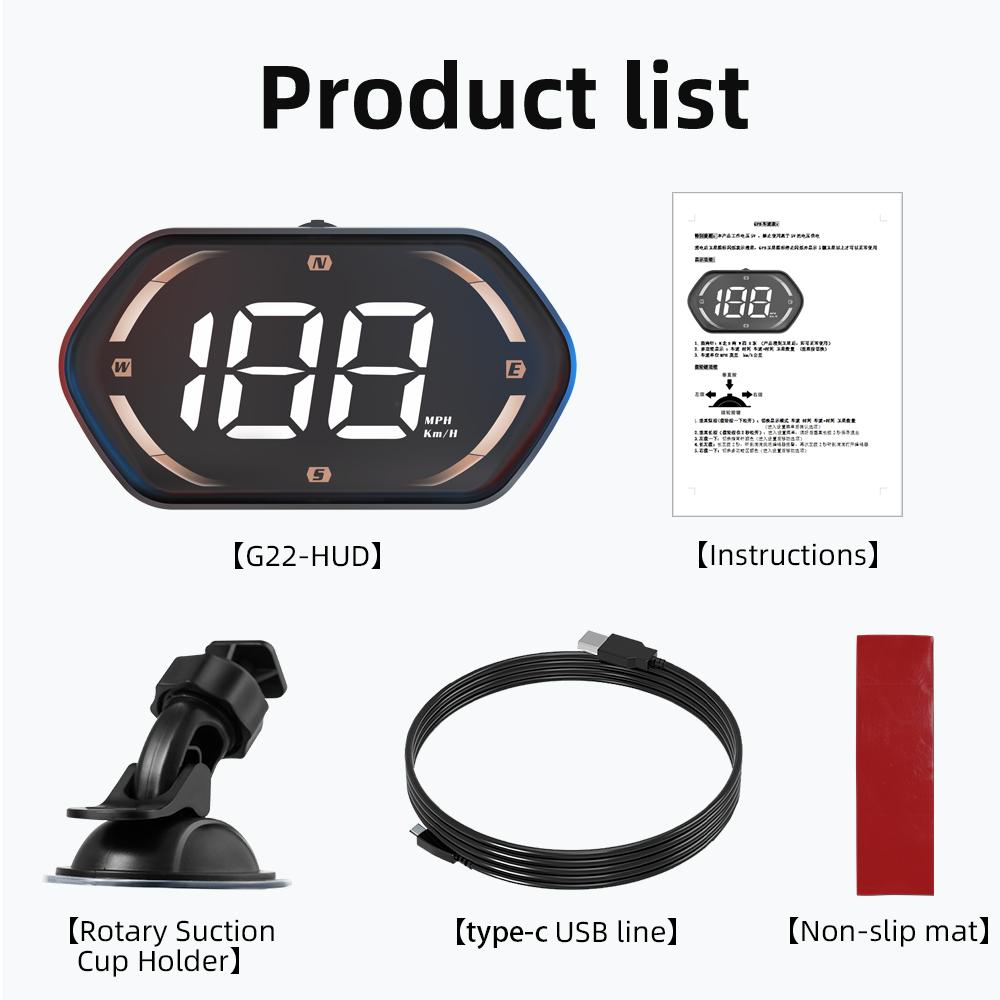 

G22 Автомобильный проекционный дисплей GPS Спидометр Для HUD С Функцией Будильника Компас Мили в час Км/ч Измеритель скорости Для Всех Автомобилей Автомобильные Аксессуары золотистый