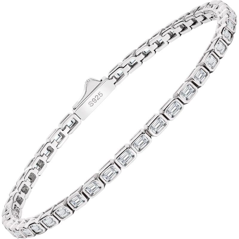 EcoGems Moissanite Tennis Bracelet for Women and Men – 18K White or Yellow Gold Plated Sterling Silver – Lab Grown D Color VVS Clarity Stones
