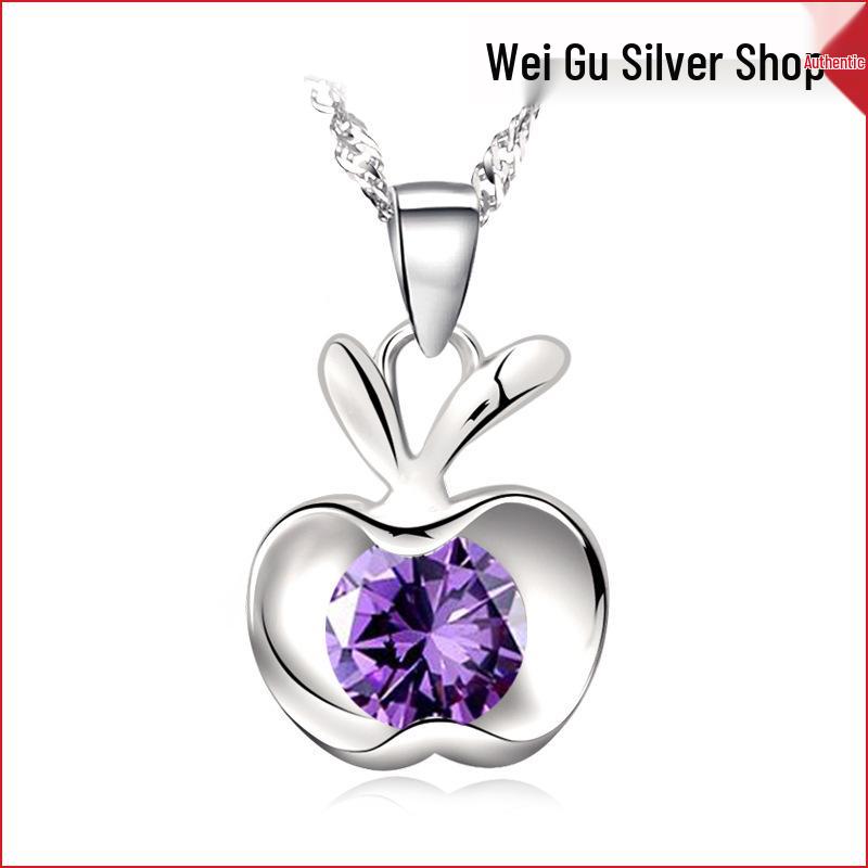 Silver Crystal Fruit Pendant Necklace for Women - Short Fashion Jewelry Christmas Gift