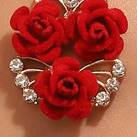 1 Set Red Rose Wedding Jewelry Brides Bridesmaids Vintage Necklace Earrings Open Ring Set Rose Rhinestone Jewelry Set Gift