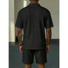 Men Cable Knit Texture 2 Piece Outfit Short Sleeve Polo Shirt And Casual Shorts Set