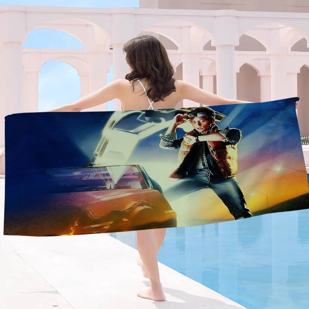 Sci Fi Movie B-Back To The F-Future Bath Microfiber Soft Water Absorbing Breathable For Girl Kids Decorative Cartoon Beach Towel