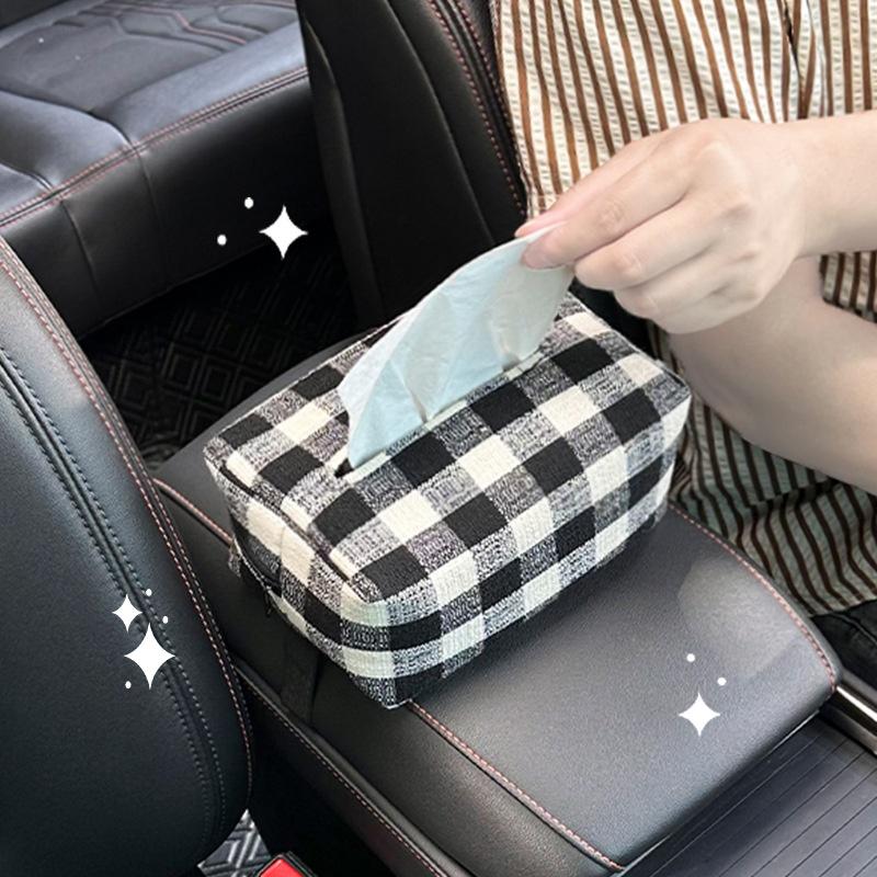 Fancy Suiting Cloth Material Car Seat Back Tissue Box & Hanging Bag Simple Fresh Design Internet Popular Various Colors