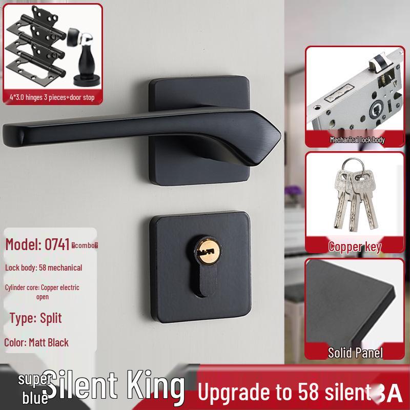 Magnetic Silent Black Wooden Bedroom Door Handle Lock