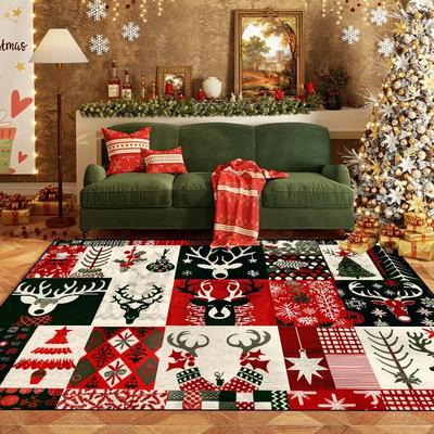 Nordic Christmas Rug Large Fluffy Anti-slip Mat Kids Cartoon Bedroom Decor Carpet Living Room Area Rug New Year