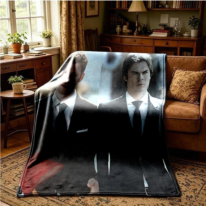 Two Men In Suits Damon Throws Blanket Flannel Blankets Plush for Couch Bed Gifts for Men Women Travel Picnic Blanket Christmas Fan Gifts