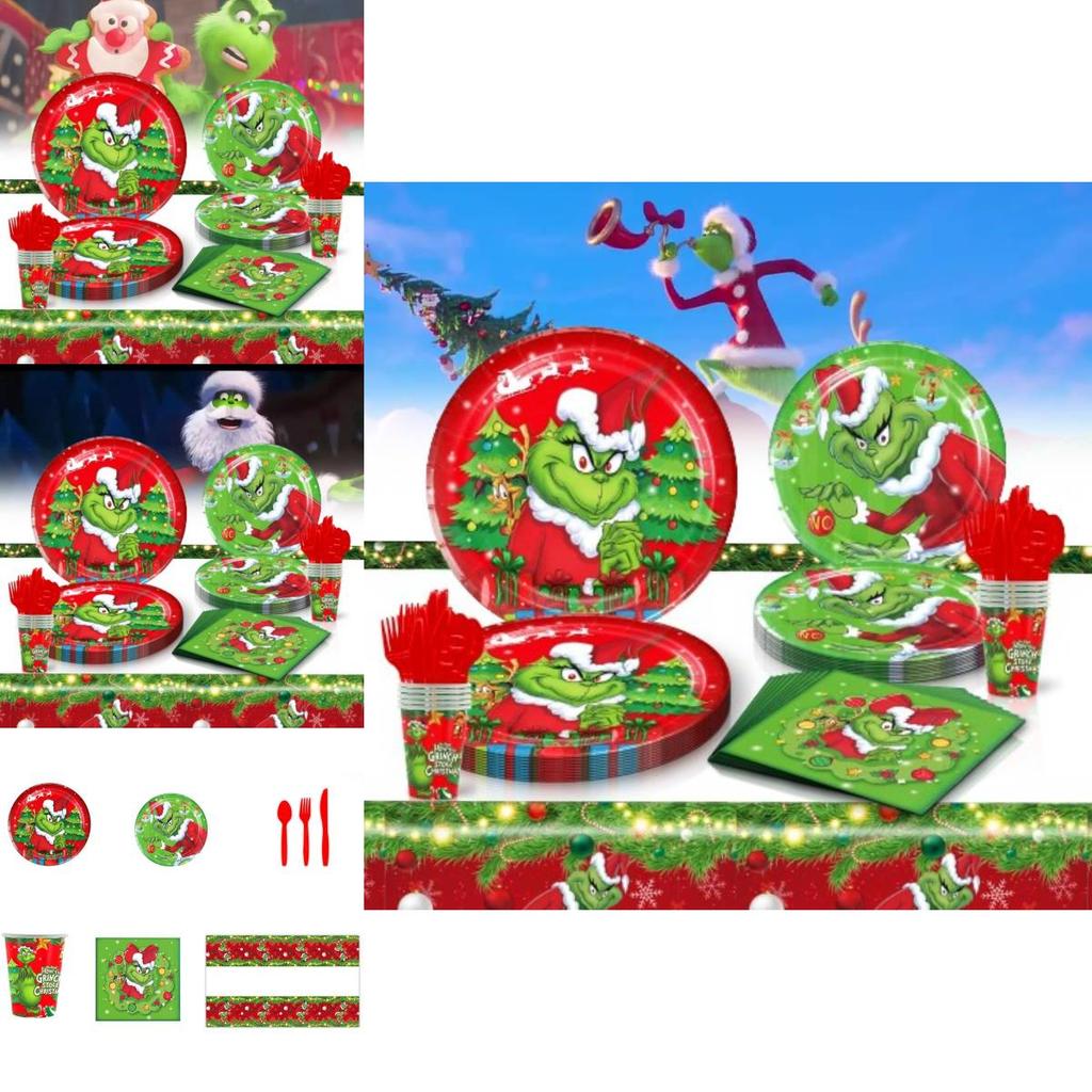 Theme Christmas Party Disposable Tableware Set With Colorful Paper Plates Cups Napkins