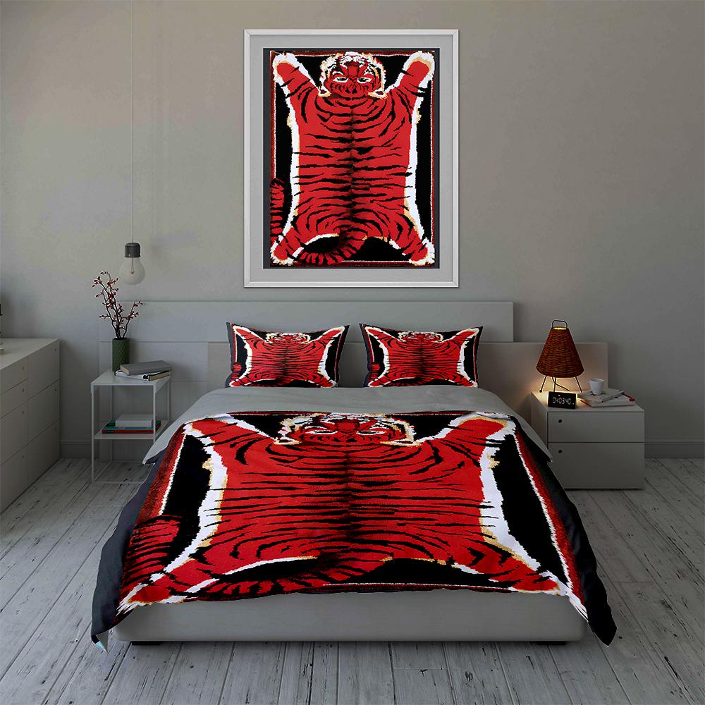 Red tiger motif Bedding Duvet cover sets Duvet covers Pillowcases gifts (1 * Duvet Cover 2 * Pillowcases, without duvet insert)