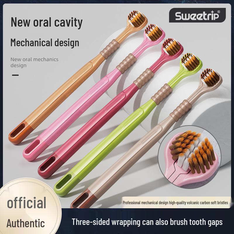 Popular 3-Sided Toothbrush with Soft Bristles for Gum Care - Adult Household Cleaning Tool