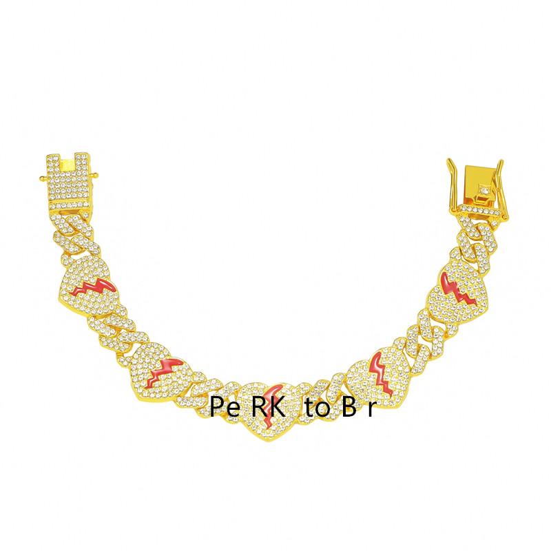 

12 мм Браслет-анклет в виде кубинской цепочки с разбитым сердцем для мужчин и женщин, усыпанный стразами, для вечеринок в стиле рэп и хип-хоп, ювелирное изделие 10 дюймов bracelet 10inch