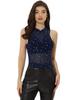 Allegra K Star Print Tank Size L Women's Top, Camisole, Sleeveless, See-Through, Blue,