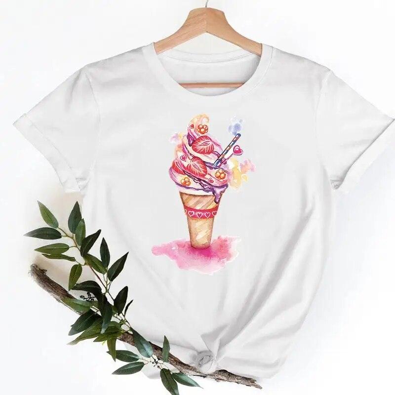 Tee Shirt T Fish Watercolor Printing Women Casual Fashion Tshirt Top Female Lady Clothes Short Sleeve Graphic T-shirts
