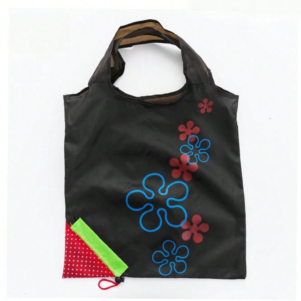 1pc Reusable Grocery Shopping Bag | Leak Proof, Square Shape, Foldable Tote With Cute Strawberry Design And Clutch Accessory