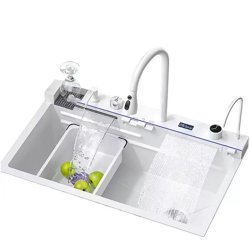 Lavello da Cucina in Acciaio Inossidabile con Display Digitale - Balena che Vola Pioggia Grande Vasca Singola Lavaggio Verdure